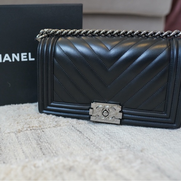 Chanel Medium Boy Bag with Shiny Dark Silver Hardware - Picture 1 of 15